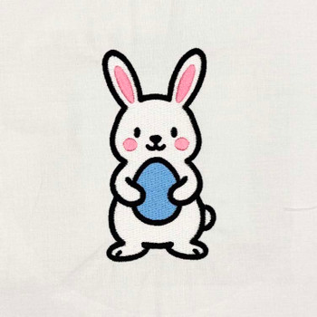 Cute Easter bunny holding egg machine embroidery design stitch out, spring rabbit DST embroidery file