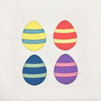 Set of four striped Easter eggs machine embroidery design stitch out in bright spring colors, DST embroidery file