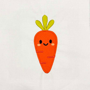 Cute smiling carrot machine embroidery design stitch out in orange and green, Easter bunny food DST embroidery file