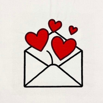 Two heart lollipop machine embroidery design stitched in red and pink with black outline on white fabric