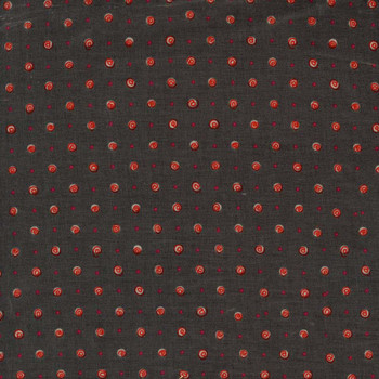 Punctuated Location Storm fabric with red dots on dark gray