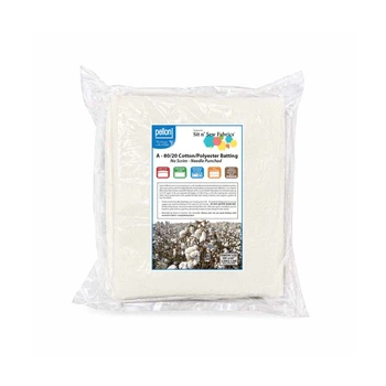 Throw-size cotton poly batting packaged in clear plastic