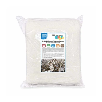 Queen-size cotton poly batting packaged in clear plastic