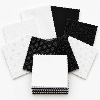 Black and white Color Story 5-inch fabric squares in assorted monochrome prints