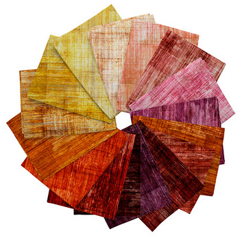 QT Fabrics Into the Woods brights fat quarter bundle arranged in a circular fan