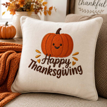 Happy Thanksgiving Pumpkin Embroidery Design – 2 Sizes Included (DST Download)