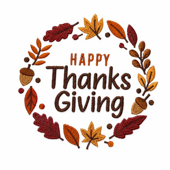 Happy Thanksgiving Wreath Embroidery Design – 2 Sizes Included (DST Download)