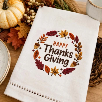 Happy Thanksgiving Wreath Embroidery Design – 2 Sizes Included (DST Download)