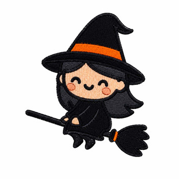 Cute Witch on Broom Embroidery Design – 2 Sizes Included (DST Download)