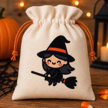 Cute Witch on Broom Embroidery Design – 2 Sizes Included (DST Download)