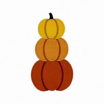 Three stacked fall pumpkins embroidery in yellow, tan, and orange