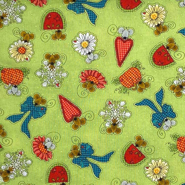 Henry Glass - Doodle Days Calendar - Mice Snowflakes Flowers - Lt Green
