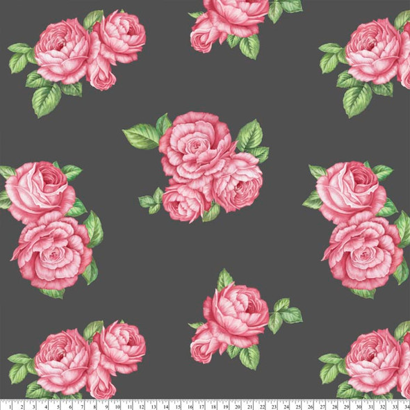David Textiles - Fleece Prints - Bohemian Roses - Grey/Pink