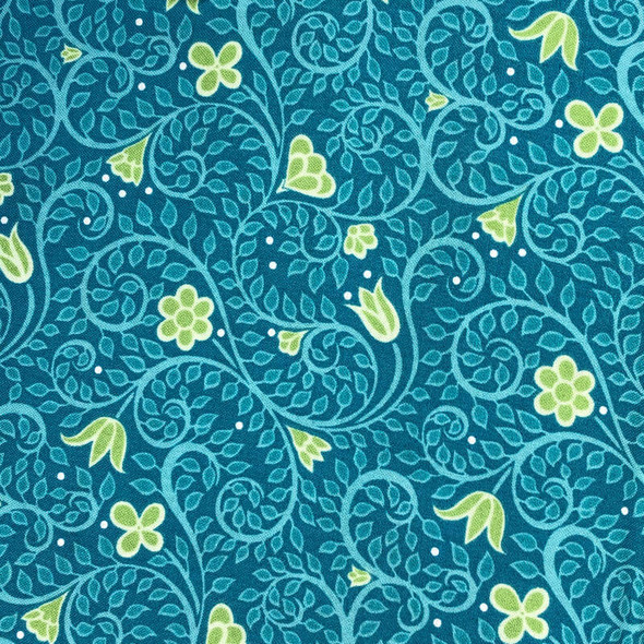 Benartex - Folk Art Fantasy - Floral Vine - Blue