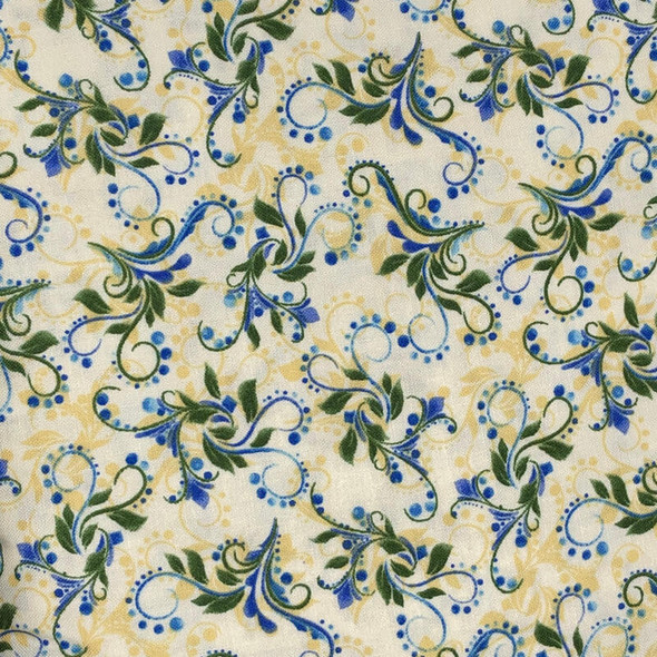 Benartex - Hydrangea Blue - Floral Vines - Yellow | Sit n' Sew Fabrics By the Yard