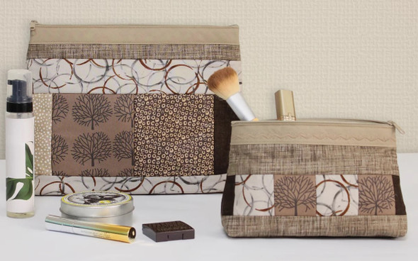 Quilt As You Go - Zippered Cosmetic Bags - Camel