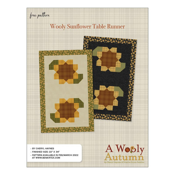 Wooly Sunflower Table Runner Pattern | FREE QUILT PATTERN | Sit n' Sew Fabrics  |  Sit n' Sew