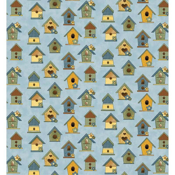 Benartex - Sunshine Garden - Bird Houses - Blue