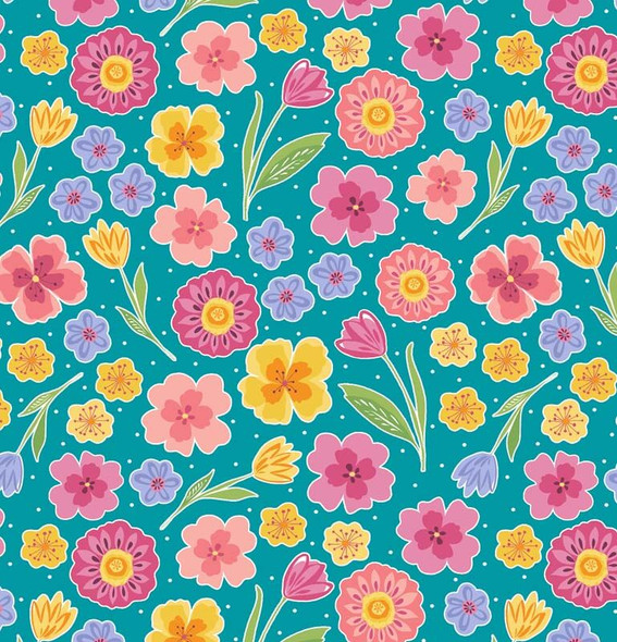 Benartex - Full Bloom - Tossed Flowers - Multi/Teal