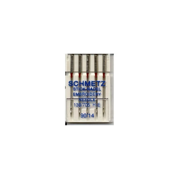 Schmetz Embroidery Needles 90/14 Flat Large Eye (HE) 5Pk sewing needle package