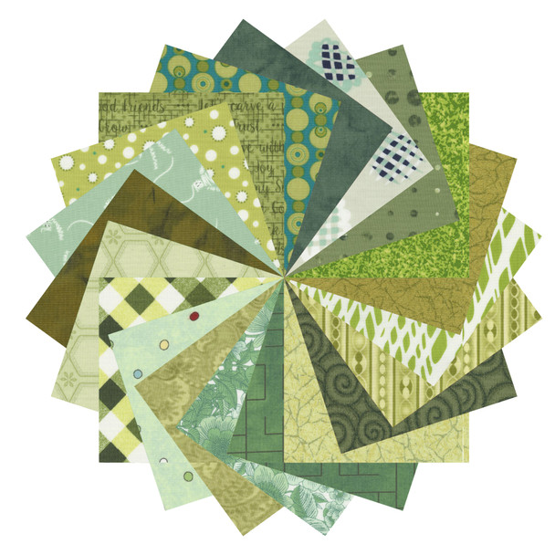 Folded Green fat quarter fabric bundle