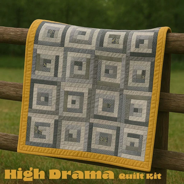 High Drama Log Cabin quilt kit with coordinating fabric