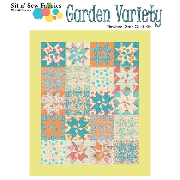 Garden Variety Pinwheel Star quilt kit with coordinating fabric