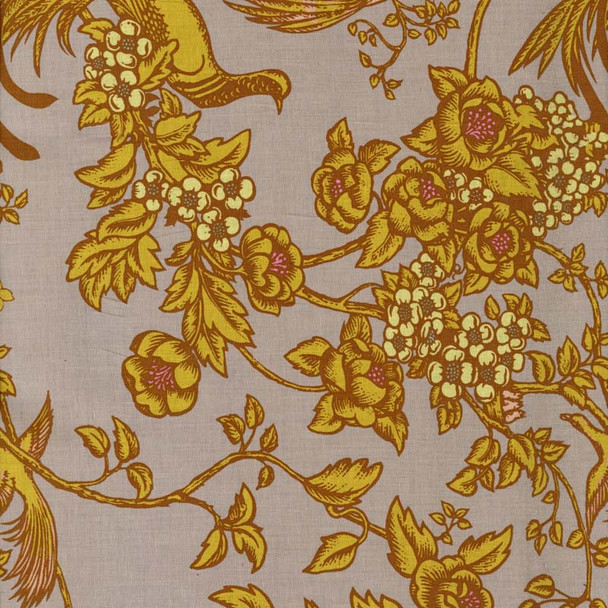 Gold Romantic Rebel Birds of Flight quilting fabric by Leutenegger