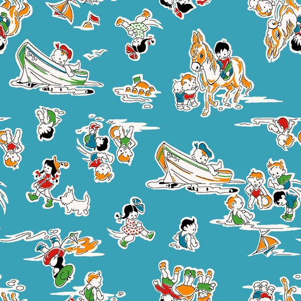 River's Bend - Playtime - Seashore - Teal | Sit n' Sew Fabrics By the Yard