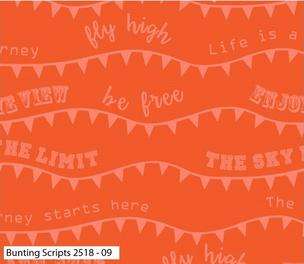 Orange Hot Air Balloons Bunting Script quilting fabric by Craft Cotton Co
