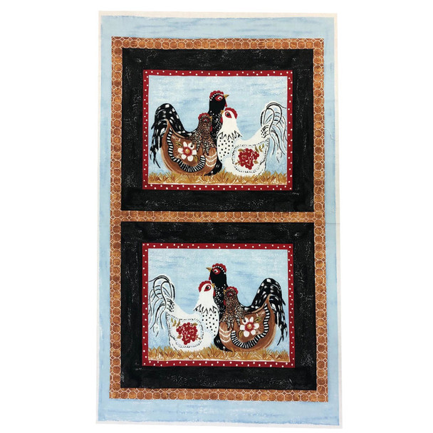 Multi Three French Hens 3 Hens Panel quilting fabric by River Woods