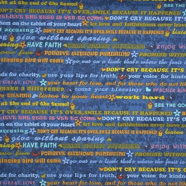 Henry Glass - Note To Self - Words of Encouragement - Dk Blue | Sit n' Sew Fabrics By the Yard