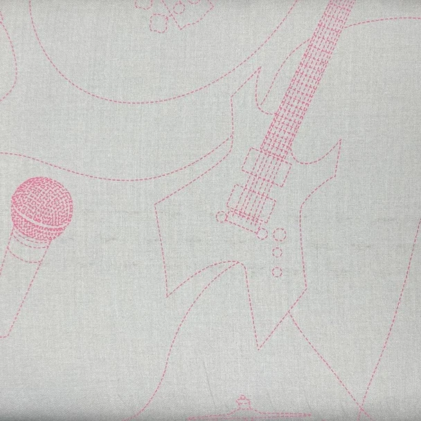 Cream/Pink School Of Rock Rock Instruments quilting fabric by RJR