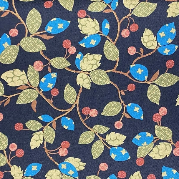 Dk Blue Garden Collage Vines and Berries quilting fabric by RJR