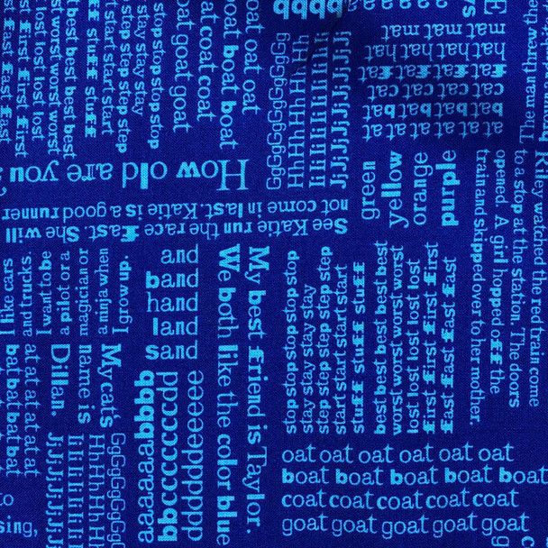Studio E - Fun with ABC's -Text Allover - Blue | Sit n' Sew Fabrics By the Yard