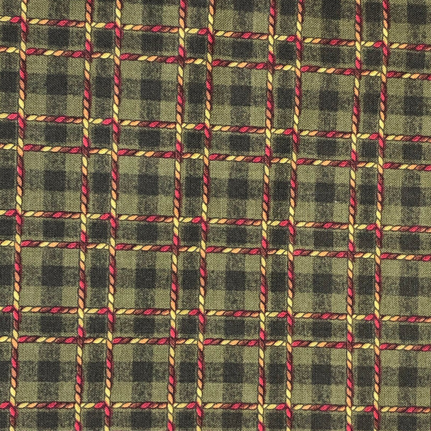 Green Crafty Cats Plaid quilting fabric by Benartex