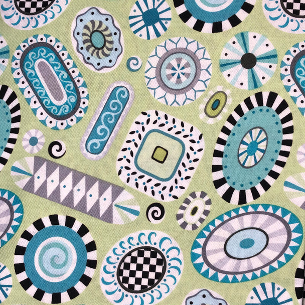 Benartex - Folk Art Fantasy - Random Shapes - Lt Green | Sit n' Sew Fabrics By the Yard