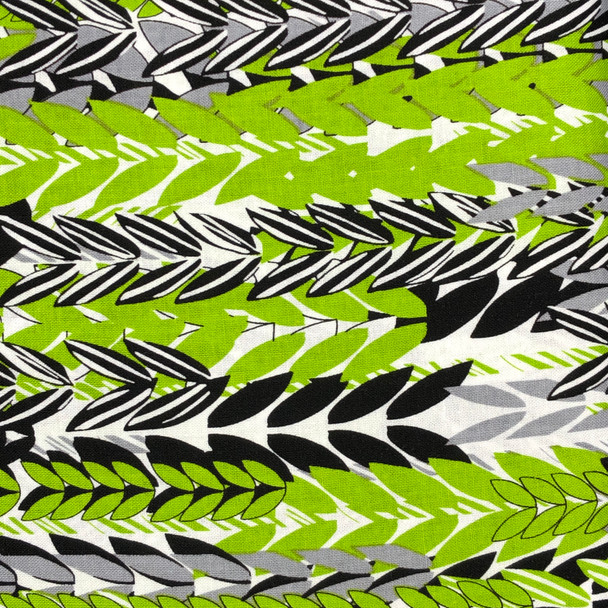 Benartex - Island Blossom - Leaf Stripe - Black/Green