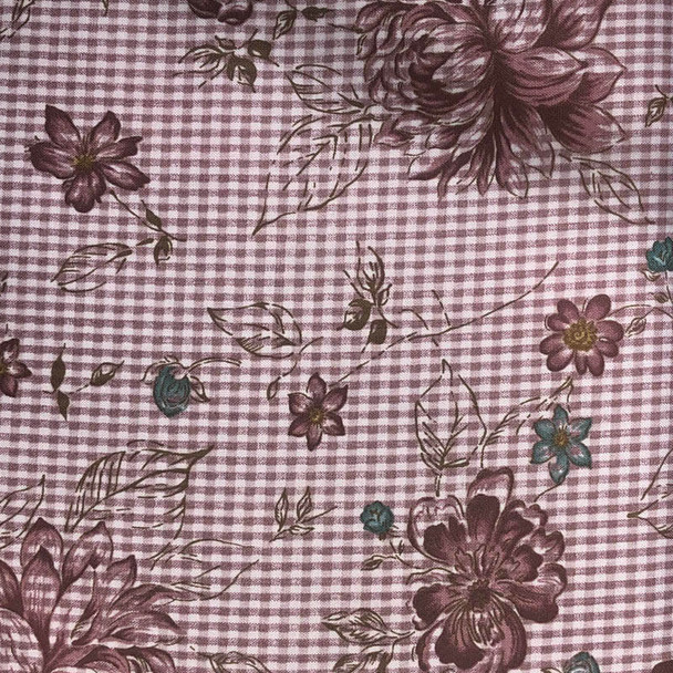 Henry Glass - My Back Porch - Floral on Plaid - Plum