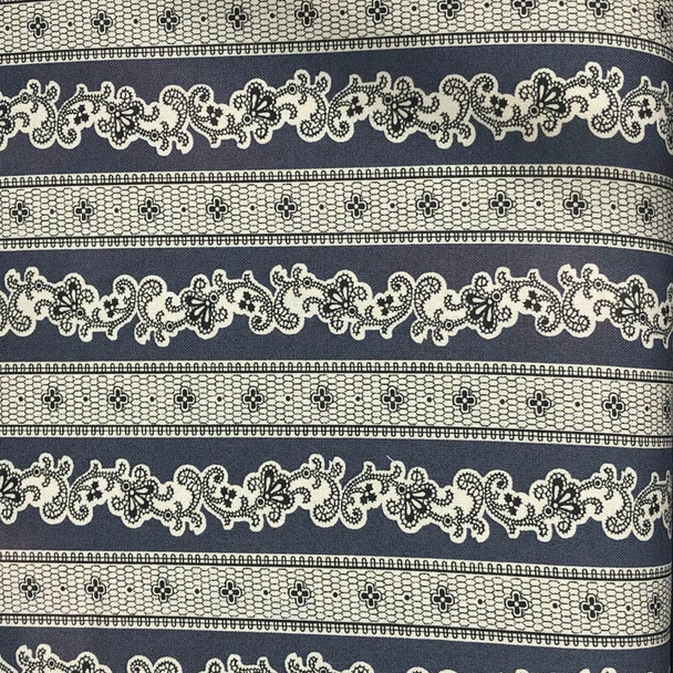 Aged Blue Forget Me No Lace Stripes quilting fabric by RJR