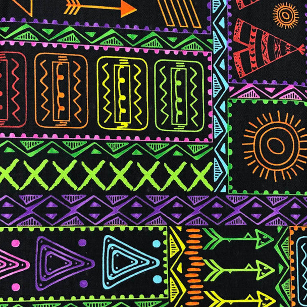 RJR - Pow Wow Wow - Patchwork Symbols - Black/Multi | Sit n' Sew Fabrics By the Yard