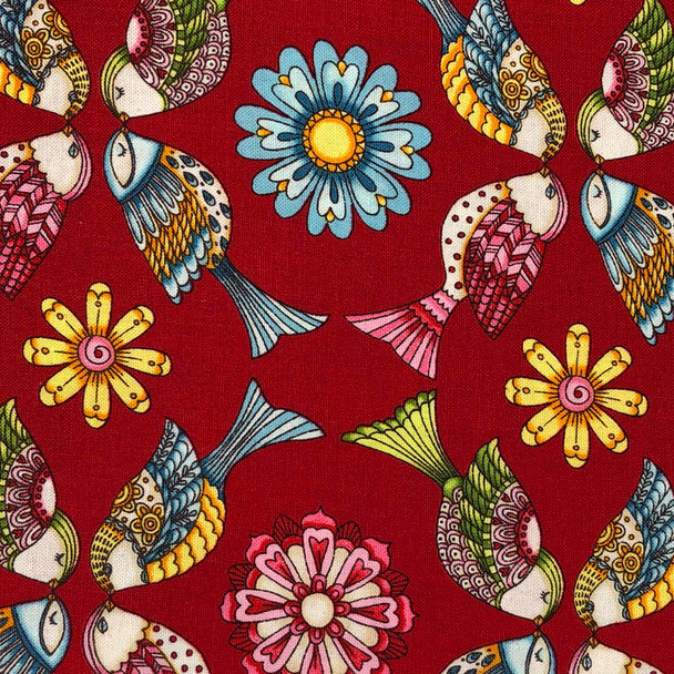 RJR - Lori's Art Garden - Garden Birds - Red - Multi | Sit n' Sew Fabrics By the Yard