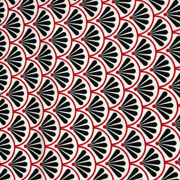 Black Moon Flower Fans White quilting fabric by Benartex