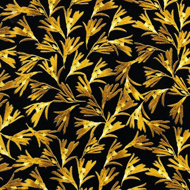 Black/Gold Natural Beauty Metallic Tonal Flora quilting fabric by Benartex