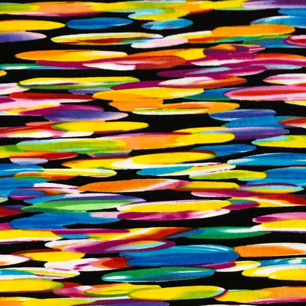 Multi All About Color Strokes Of Genius Black quilting fabric by Benartex