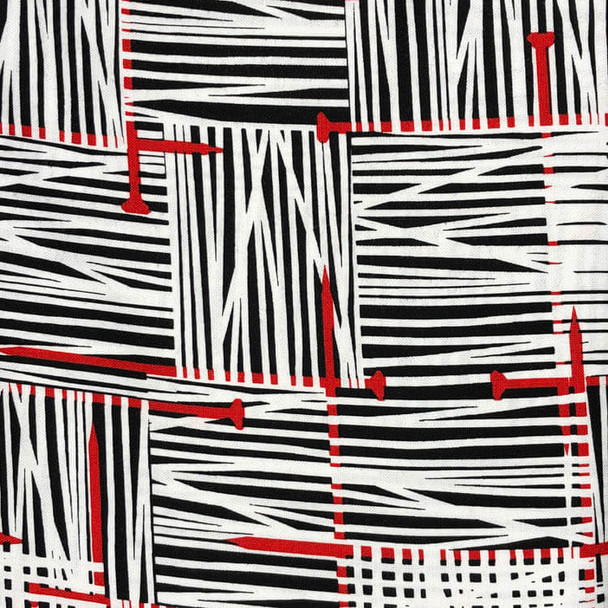 Benartex - All's Wool Ends Wool - Big Stitch - Black - Red | Sit n' Sew Fabrics By the Yard