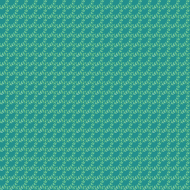 Teal Finch & Fern Leaf Lattice quilting fabric by RB Studios