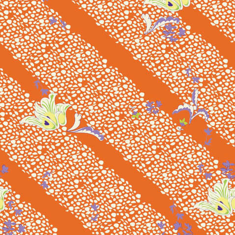 Orange Pernilla's Eden Pathway Glitter quilting fabric by RB Studios