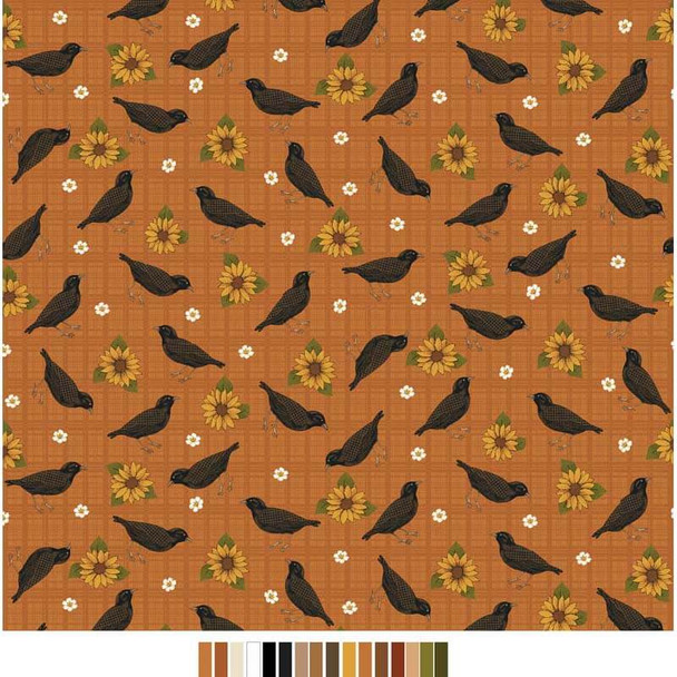 Benartex - A Wooly Autumn - Birds Leaves and Blooms - Orange