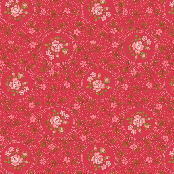 Red Homestead Colonial Rosette quilting fabric by Benartex